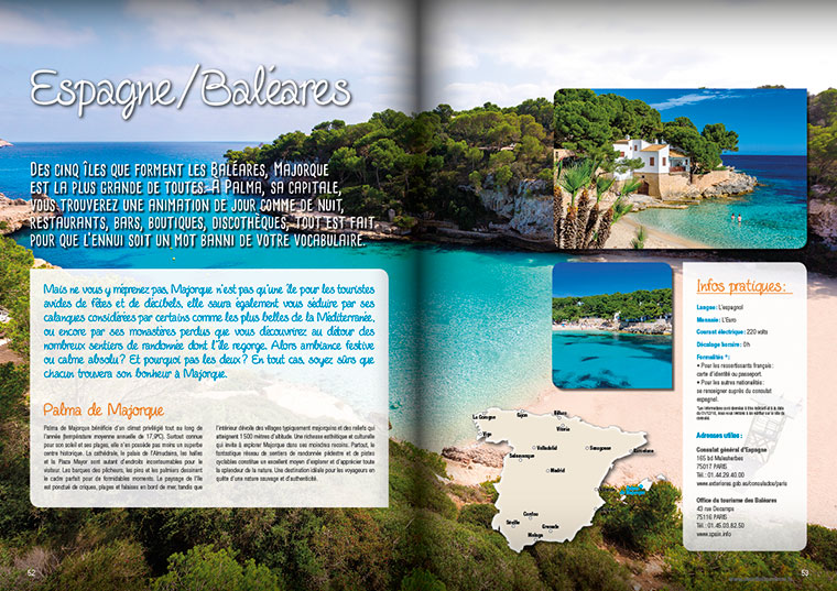 Infographiste Freelance - Maquette de catalogue vacances Baleares Espagne