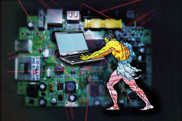 Infographiste Freelance - Photomontage - Hercule et la technologie